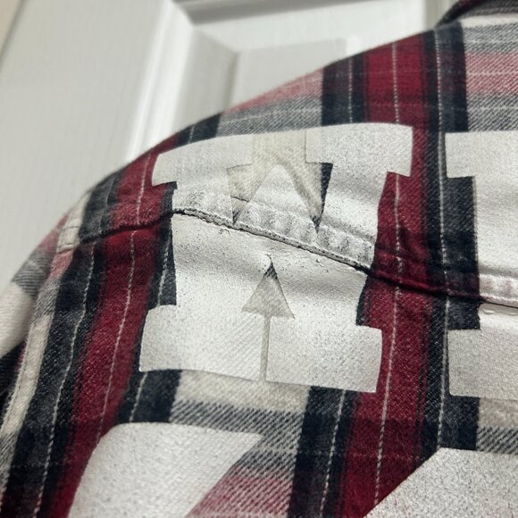 Off-White Checkered Plaid Flannel Shirt Size Large Red White - Picture 7 of 8
